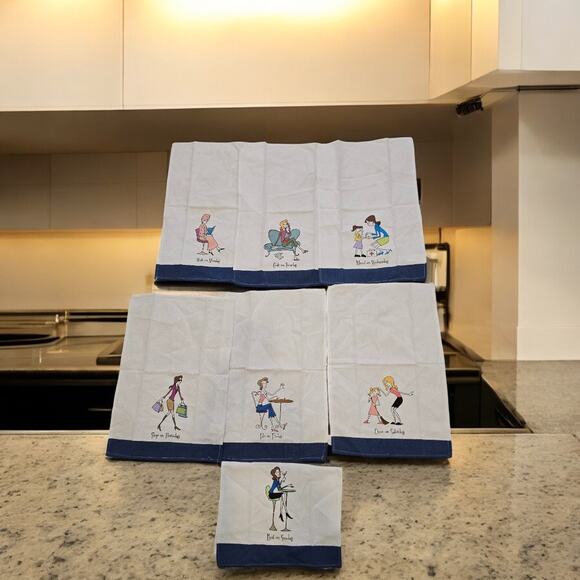 7 Day a Week Retro Kitchen Dish Hand Funny Themed Dishcloth Tea Towel 7 Pieces - Picture 1 of 6